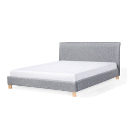Polsterbett Grau Leinenoptik Doppelbett 180 x 200 cm Holzbeine Klassisch