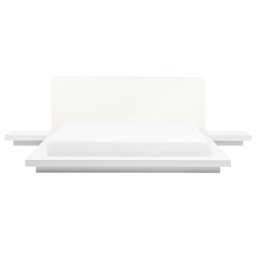 Bett Weiß Kunstleder und MDF-Platten mit Lattenrost 180 x 200 cm 2 Nachttische Japanischer Stil Schlafzimmer Doppelbett