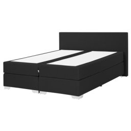 Boxspringbett Schwarz Polsterbezug Leinenoptik 160 x 200 cm Modern