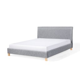 Polsterbett Leinenoptik Grau 160 x 200 cm Robuste Holzbeine Gepolsterte Kopfteil Skandinavisch