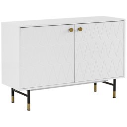 Kommode weiß MDF Platte Spanplatte Metall 82 x 120 x 40 cm Modern Mit Muster Stabiles Gestell Klein Und Kompakt Praktisch Wohnzimmer