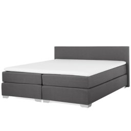 Boxspringbett Grau 180 x 200 cm Polsterbezug in Leinenoptik 180 x 200 cm Bequem Modern