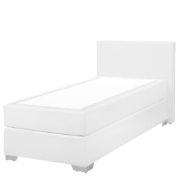 Einzelbett Weiß 90 x 200 cm Kunstleder Mit Lattenrost und Taschenfederkernmatratzen Hohe Kopfteil Klassisch
