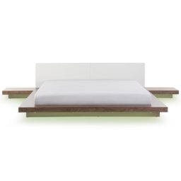 Bett Weiß und Hellbraun Kunstleder / MDF-Platten mit LED-Beleuchtung Lattenrost 180 x 200 cm 2 Nachttische Japanisch Schlafzimmer Doppelbett