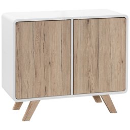 Kommode Weiß/heller Holzfarbton MDF Platte Kiefernholz 76 x 90 x 40 cm Modern Skandinavisches Design Viel Stauraum Wohnzimmer