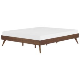 Doppelbett Braun MDF-Platte Holzoptik mit Lattenrost 180 x 200 cm hohen Beinen Gummibaumholz ohne Kopfteil Klassisch Schlafzimmer Bettrahmen