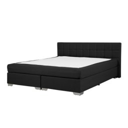 Boxspringbett Polsterbett in Schwarz Leinenoptik Doppelbett Quadratische Steppnähte 180 x 200 cm Modern