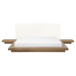 Wasserbett Braun 160 x 200 cm Mit Wasserbettmatratze Holzfurnierte MDF Platte Elegant Japanischen Stil