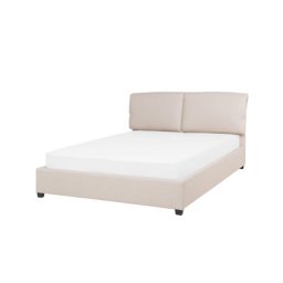Polsterbett Beige 140 x 200 cm Leinenoptik Mit Lattenrost Holzbeine Elegant Klassisch