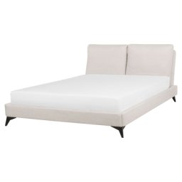 Polsterbett Beige 160 x 200 cm Chenillegewebe Leinenoptik Mit Lattenrost Elegant Modern