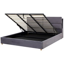 Doppelbett Grau Samtstoff Massivholz mit Bettkasten Lattenrost 180 x 200 cm
