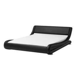 Wasserbett Leder Schwarz 180 x 200 cm Geschwungene Form Hohe Kopfteil Wärmedämmung für Dual System mit Wasserbettmatratze Modern