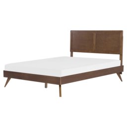 Holzbett Dunkelbraun Gummibaumholz mit Lattenrost 160 x 200 cm Kopfteil Holzbeine Retro Klassich Schlafzimmer Doppelbett