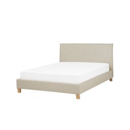 Polsterbett Beige 140 x 200 cm Mit Lattenrost Hohe Kopfteil Leinenoptik Klassisch