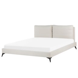 Polsterbett Beige 180 x 200 cm Chenillegewebe Leinenoptik Mit Lattenrost Elegant Modern