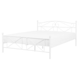 Metallbett Weiß 160 x 200 cm Mit Lattenrost Stabile Konstruktion Metall Verzierungen Romantisch Klassisch