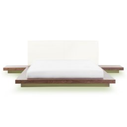 Bett Braun mit Weiß 160 x 200 cm Mit Lattenrost LED Beleuchtung Dekorative Nachttischen Japanisch