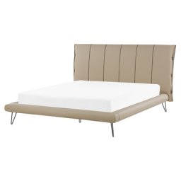 Bett Beige 160 x 200 cm Kunstleder mit Lattenrost dekoratives Kopfteil mit vertikaler Versteppung Modern Glamour Look Schlafzimmer