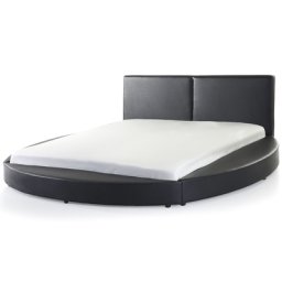 Wasserbett Leder Schwarz 180 x 200 cm Doppelbett Unterteilte Kopfteil Rund Elegant Modern