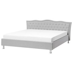 Doppelbett Grau Kunstleder 180 x 200 cm Metallbeine Glamour