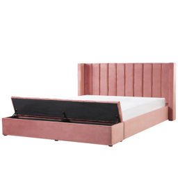 Polsterbett Rosa 180 x 200 cm aus Samtstoff mit Stauraum Elegantes Doppelbett Modernes Design