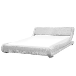 Bett Samtstoff Silber 160 x 200 cm Mit Lattenrost Geschwungene Formgebung Gepolsterte Kopfteil Modern