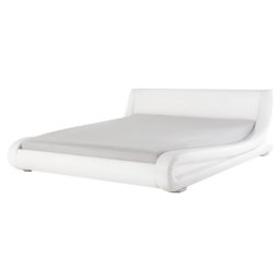 Wasserbett Leder Weiß 160 x 200 cm Geschwungene Form Hohe Kopfteil Wärmedämmung für Dual System mit Wasserbettmatratze Silberne Füße Modern