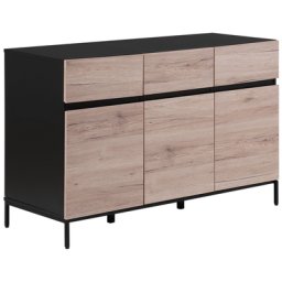 Kommode Schwarz Heller Holzfarbton MDF Platte Pulverbeschichtetes Metall 80 x 120 x 48 cm Modern Industrieller Look Viel Stauraum Wohnzimmer