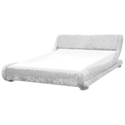 Wasserbett Silber Samtstoff 180 x 200 cm Bettrahmen Hohe Kopfteil Modern