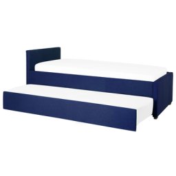 Tagesbett Blau 90 x 200 cm Polsterbezug Ausziehbar Leinenoptik Mit Lattenrost Praktisch Rechteckig Modern
