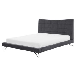 Polsterbett Leinenoptik Grau Lattenrost 160 x 200 cm Geschwungene Kopfteil Metallbeine Skandinavisch