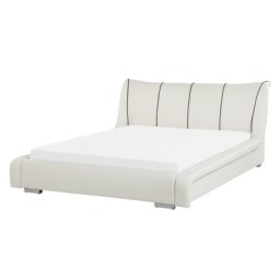 Wasserbett Leder Weiß 160 x 200 cm Hohes Kopfteil Wärmedämmung für Dual System Modern