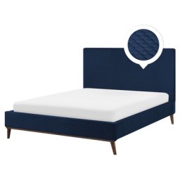 Polsterbett Samtstoff Blau 160 x 200 cm Mit Lattenrost Gesteppte Kopfteil Modern