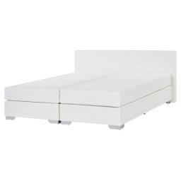 Dopelbett Kunstleder Weiß 160 x 200 cm Mit Taschenfederkernmatratzen Silberne Füße Klassisch