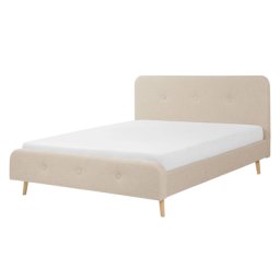 Polsterbett Leinenoptik Beige 160 x 200 cm Mit Lattenrost Elegante Knopfverzierung Klassisch