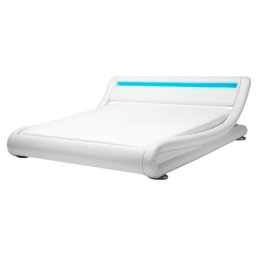 Bett Kunstleder Weiß 180 x 200 cm LED Beleuchtung Geschwungene Formgebung Elegant Modern
