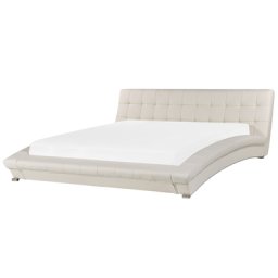Lederbett Weiß180 x 200 cm Leinenoptik Mit Lattenrost Geschwungene Formgebung Elegant Modern