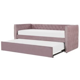Tagesbett Rosa Samtstoff 90x200 cm mit Lattenrost Nieten Modern Glamour