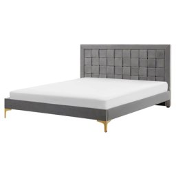 Doppelbett Grau Samtstoff Stoff Holz 100 % Polyester Lattenrost 160 x 200 cm Retro-Stil