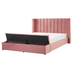 Polsterbett Rosa 160 x 200 cm aus Samtstoff mit Stauraum Elegantes Doppelbett Modernes Design
