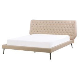Bett Beige Kunstleder mit Lattenrost 160 x 200 cm dekoratives Kopfteil mit vertikaler Versteppung Modern Schlafzimmer
