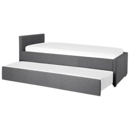 Tagesbett Ausziehbett Grau 90 x 200 cm Ausziehbar Polsterbezug Leinenoptik Mit Lattenrost Praktisch Modern