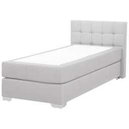Einzelbett Grau 90 x 200 cm Leinenoptik Mit Lattenrost Dekorative Kopfteil Knopfverzierung Quadratischen Steppnähte Modern