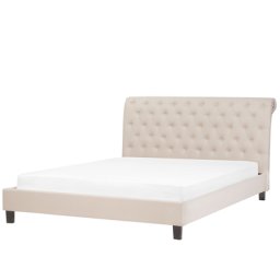 Polsterbett Leinenoptik Beige 160 x 200 cm Steppnähten mit Knopfverzierung Stabile Lattenrost Klassisch