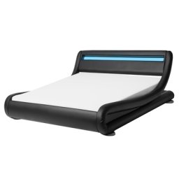 Bett Schwarz 140 x 200 cm Leder LED Beleuchtung Geschwungene Form Gepolsterte Kopfteil Elegant Modern