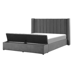 Polsterbett Grau 140 x 200 cm aus Samtstoff mit Stauraum Elegantes Doppelbett Schlafzimmer Modernes Design