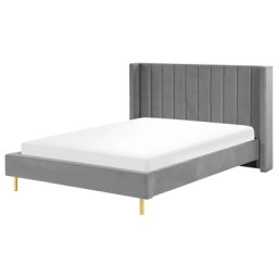 Polsterbett Grau 160 x 200 cm Samtstoff Mit Lattenrost Elegant Modern