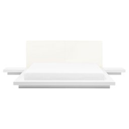 Wasserbett Weiß 160 x 200 cm Mit Nachttischen Holzfurnierte MDF Platte Kunstleder Elegant im Japanischen Stil