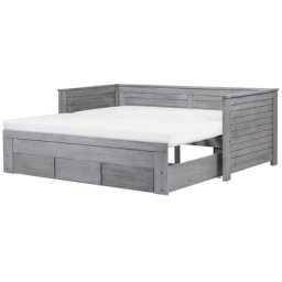 Tagesbett HolzGrau 90 x 200 cm Ausziehbar 3 Schubladen Mit Lattenrost Holzfurnierte MDF Platte Elegant Scandinavien Stil