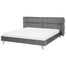 Doppelbett Grau Samtstoff 180 x 200 cm Holzbeine Retro